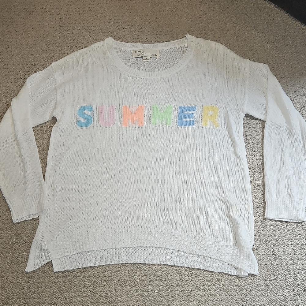 NWOT Vintage Havana Pink and White Crew Neck Sweater (0093)